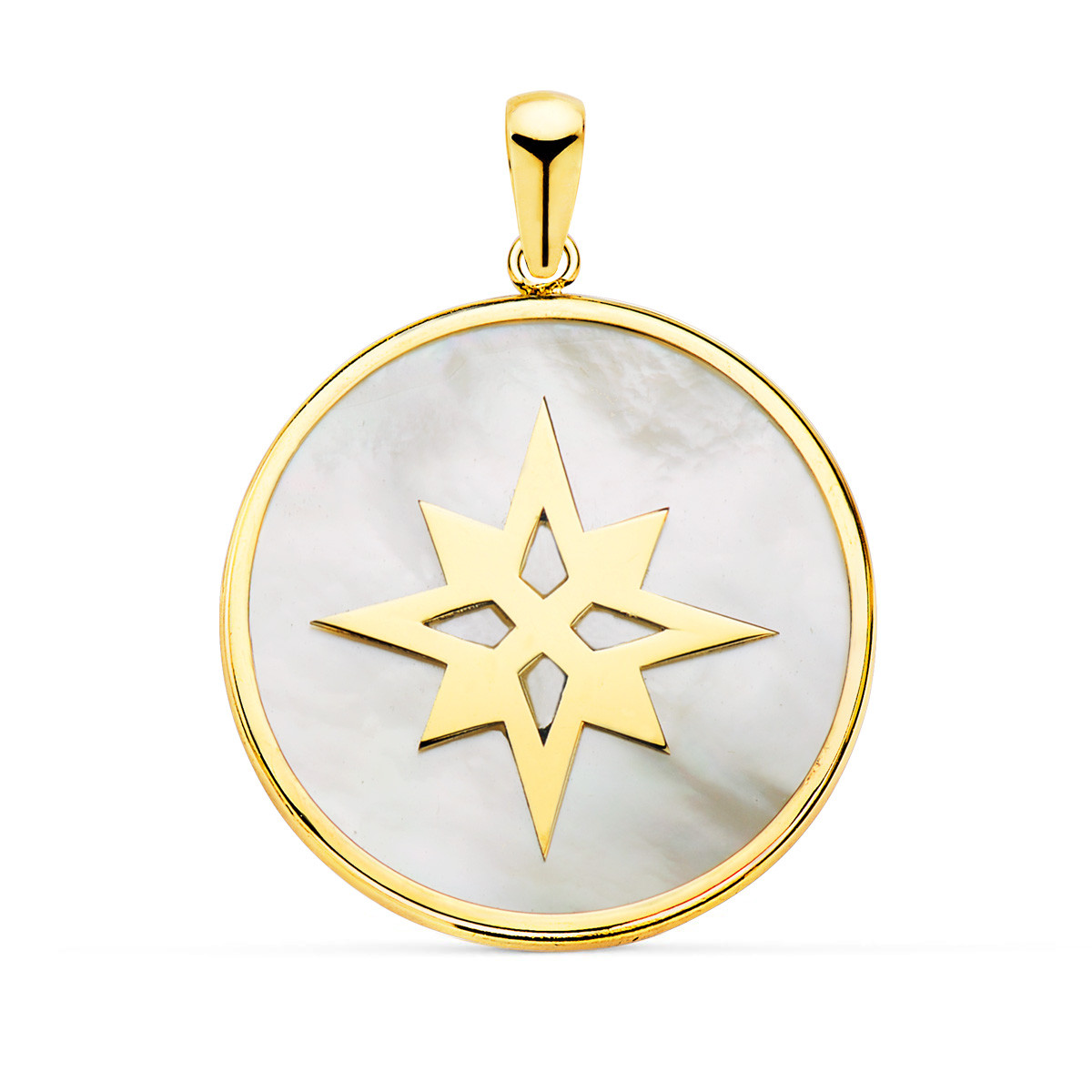 18K COLGANTE ORO AMARILLO Y NACAR SIMBOLO ESTRELLA POLAR 20 MM