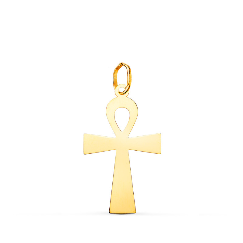 18K COLGANTE ORO AMARILLO BRILLO CRUZ DE LA VIDA EGIPCIA  22 X 13 MM AMULETO EGIPCIO ANKH