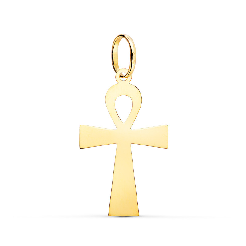 18K COLGANTE ORO AMARILLO BRILLO CRUZ DE LA VIDA EGIPCIA  28 X 16 MM  AMULETO EGIPCIO ANKH