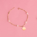 18K PULSERA ORO AMARILLO CON PERLAS 3.5MM Y PLACA CHAPA REDONDA 10MM. LARGO: 15 2CM 18K PULSERA ORO AMARILLO CON PERLAS 3.5MM Y PLACA CHAPA REDONDA 10MM. LARGO: 15 2CM