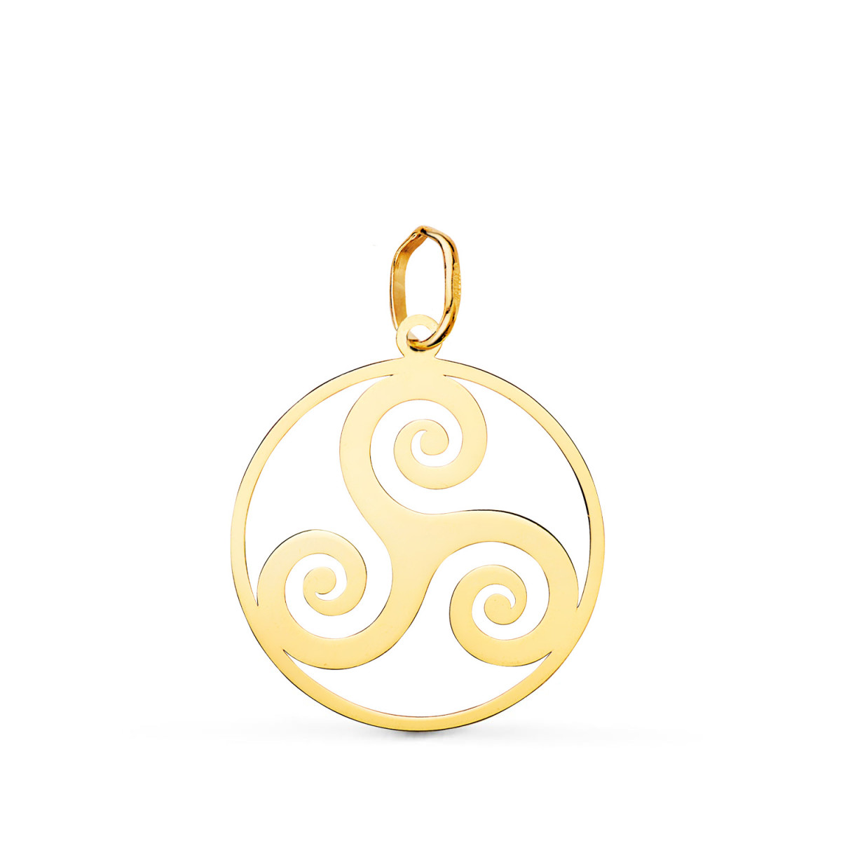 18K COLGANTE AMULETO ORO AMARILLO REDONDO TRISQUEL  EN BRILLO 20 MM