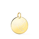 18K COLGANTE ORO AMARILLO REDONDO CON PALOMA CALADA EN BRILLO 18 MM Ç