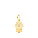 18K COLGANTE AMULETO ORO AMARILLO MANO DE FATIMA TALLADA CIRCONITA 11 X 6,5MM