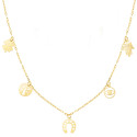 18K GARGANTILLA ORO AMARILLO CON COLGANTES DE LA SUERTE CADENA FORZADA 42   3 CM