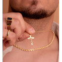 18K CRUZ ORO AMARILLO CON CRISTO EN BRILLO CON BORDES 26 X 17 MM