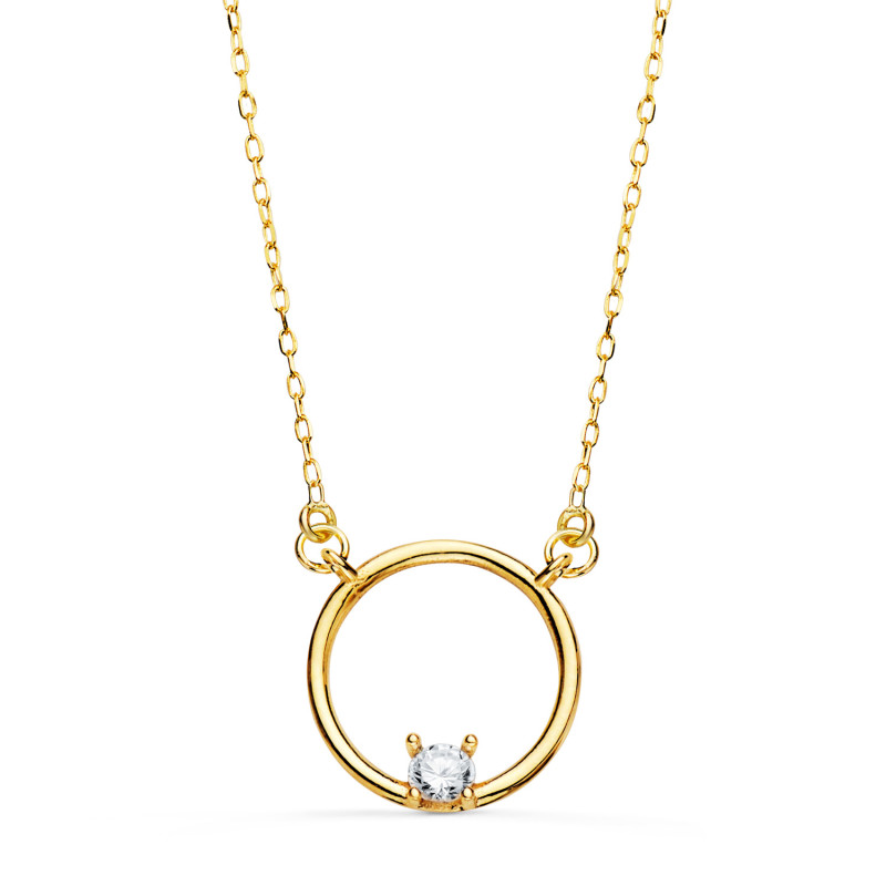 18K GARGANTILLA ORO AMARILLO MOTIVO REDONDO CON CIRCONITA. ANCHO: 12MM CADENA: 40 2 CM