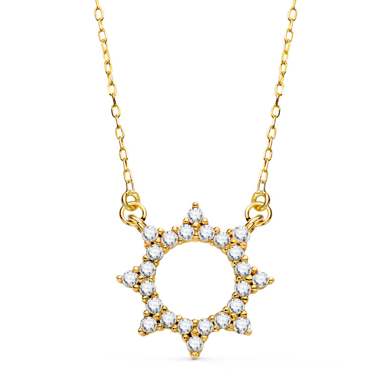 18K GARGANTILLA ORO AMARILLO COLGANTE SOL 14MM CADENA FORZADA 42 5 CM
