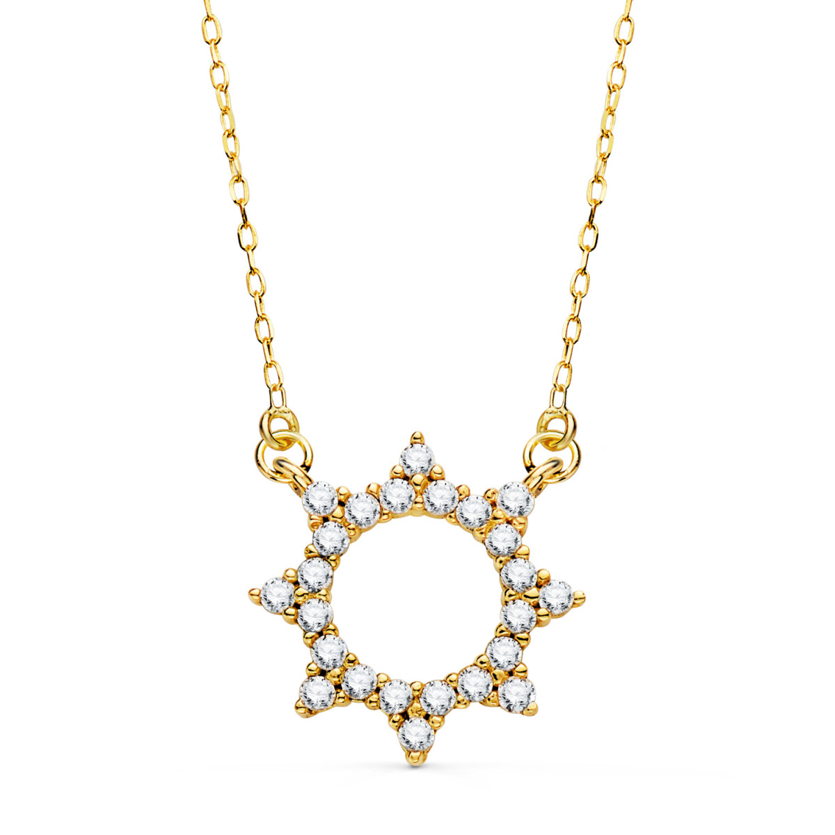 18K GARGANTILLA ORO AMARILLO COLGANTE SOL 14MM CADENA FORZADA 42 5 CM