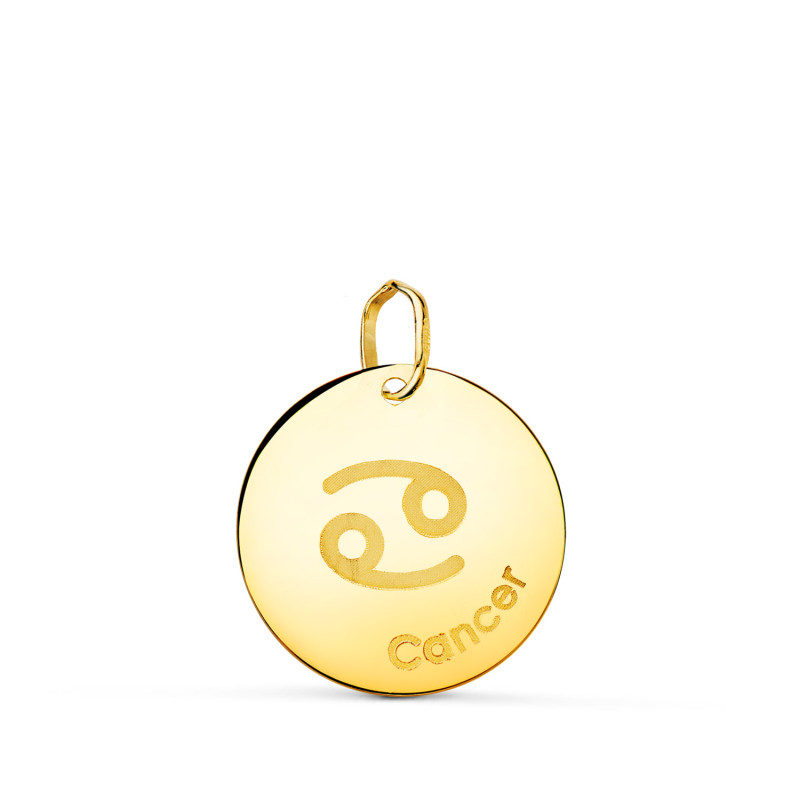 18K HOROSCOPO ORO AMARILLO CANCER EN FRANCES BRILLO 16 MM