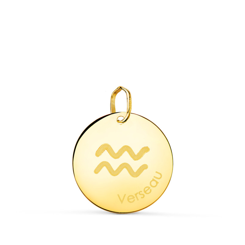 18K HOROSCOPO ORO AMARILLO ACUARIO EN FRANCES BRILLO 16 MM