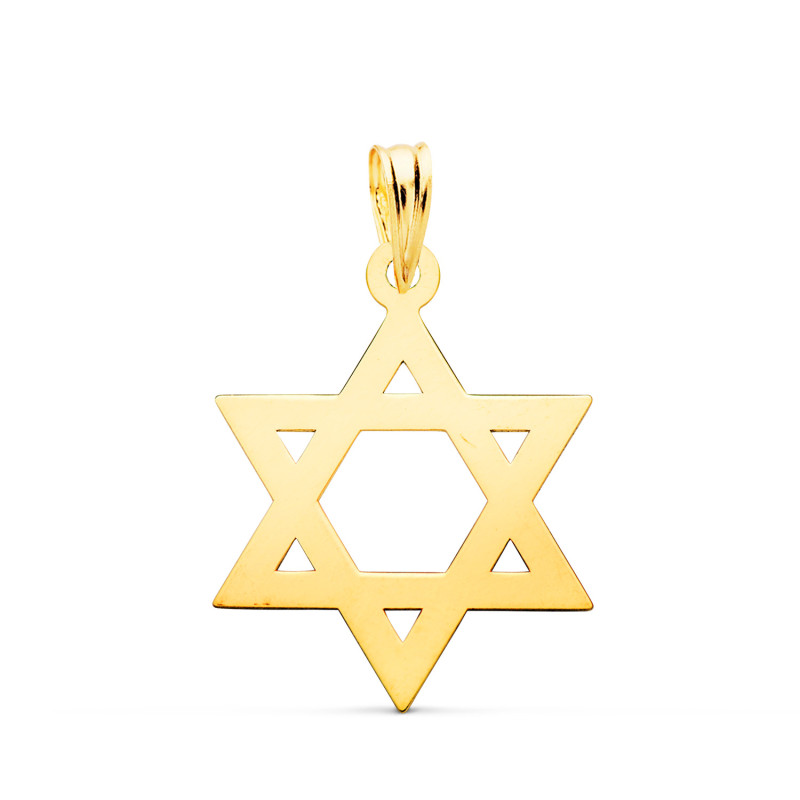 18K COLGANTE ORO AMARILLO ESTRELLA DE DAVID BRILLO 22 X 17 MM