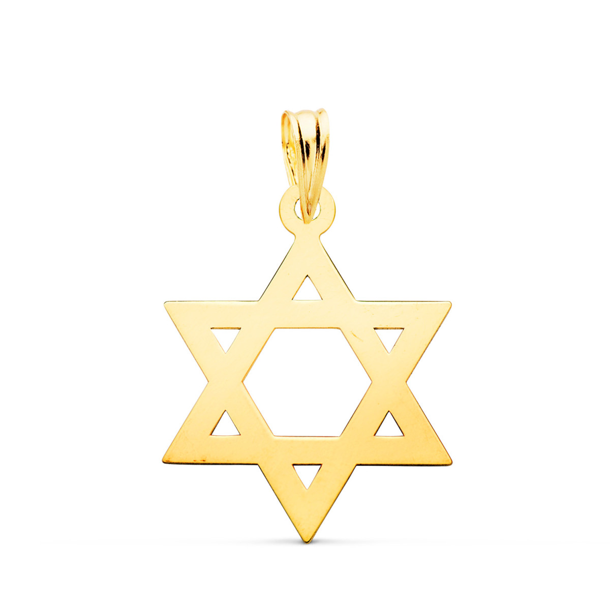 18K COLGANTE ORO AMARILLO ESTRELLA DE DAVID BRILLO 22 X 17 MM
