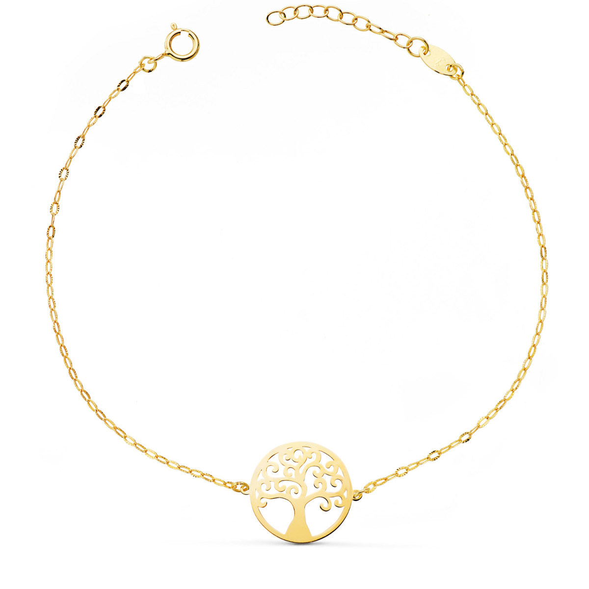 18K PULSERA ORO AMARILLO ARBOLDE LA VIDA 14MM CADENA TALLADA. LARGO: 17 3 CM