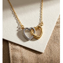 18K GARGANTILLA ORO BICOLOR DOS CORAZONES 13X9 MM. CADENA FORZADA 42 3 CM C. AMOR