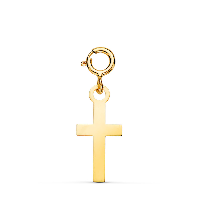 18K COLGANTE ORO AMARILLO CRUZ 14 X 7 MM CON REASA DE 4.5 MM