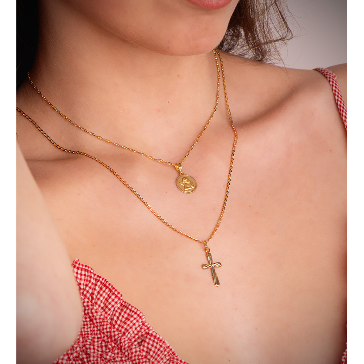 18K CRUZ ORO AMARILLO LISA EN BRILLO HUECA 20 X 12 MM