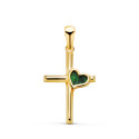 18K CRUZ ORO AMARILLO CON CORAZON DE MALAQUITA. MEDIDA: 18 X 12 MM 18K CRUZ ORO AMARILLO CON CORAZON DE MALAQUITA. MEDIDA: 18 X 12 MM