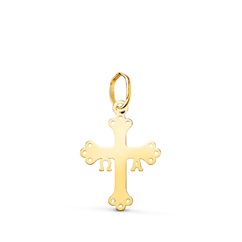 18K COLGANTE ORO AMARILLO CRUZ DE COVADONGA O VICTORIA SILUETA EN BRILLO. 18 X 13 MM