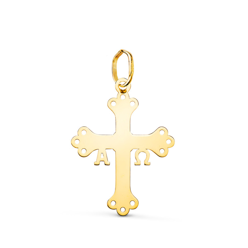 18K COLGANTE ORO AMARILLO CRUZ DE COVADONGA O VICTORIA SILUETA EN BRILLO. 22 X 16 MM