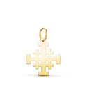 18K COLGANTE ORO AMARILLO CRUZ DE JERUSALEN SILUETA EN BRILLO. 17 X 15 MM