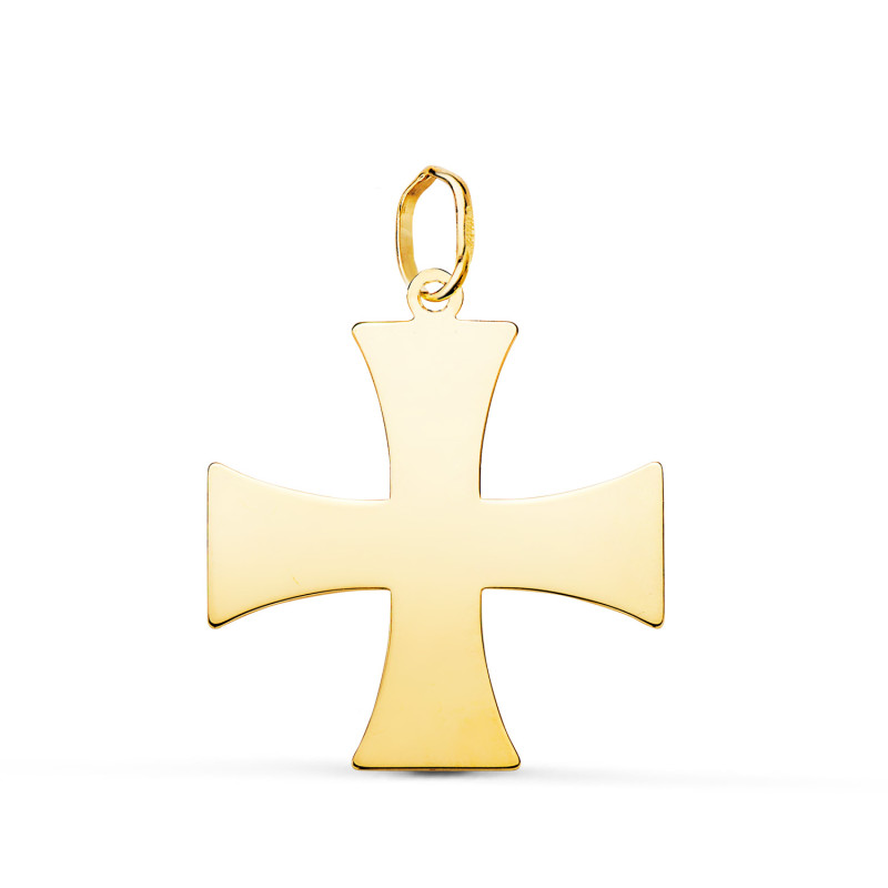 18K COLGANTE ORO AMARILLO CRUZ TEMPLARIA SILUETA EN BRILLO. 22 X 20 MM