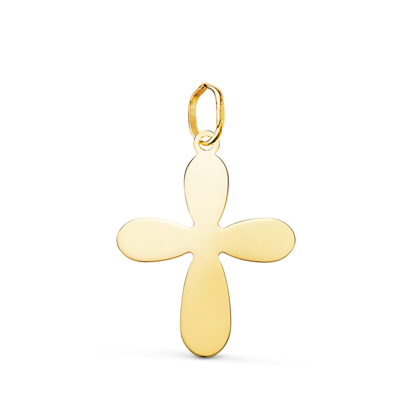 18K COLGANTE ORO AMARILLO CRUZ DEL BAUTISMO SILUETA EN BRILLO. 22 X 17 MM