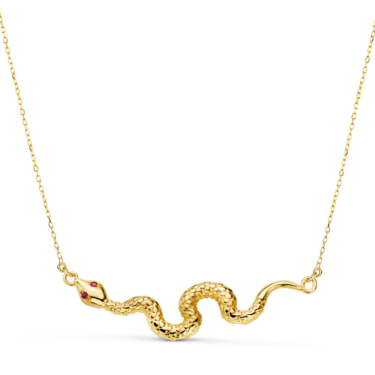 18K COLGANTE ORO AMARILLO SERPIENTE OJOS CIRCONITAS ROJAS 40X9 MM. CADENA FORZADA: 45-5 CM
