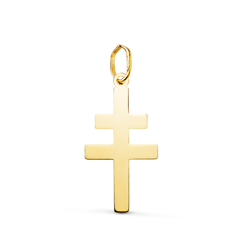 18K COLGANTE ORO AMARILLO CRUZ  CARAVACA EN BRILLO. 22 X 12 MM