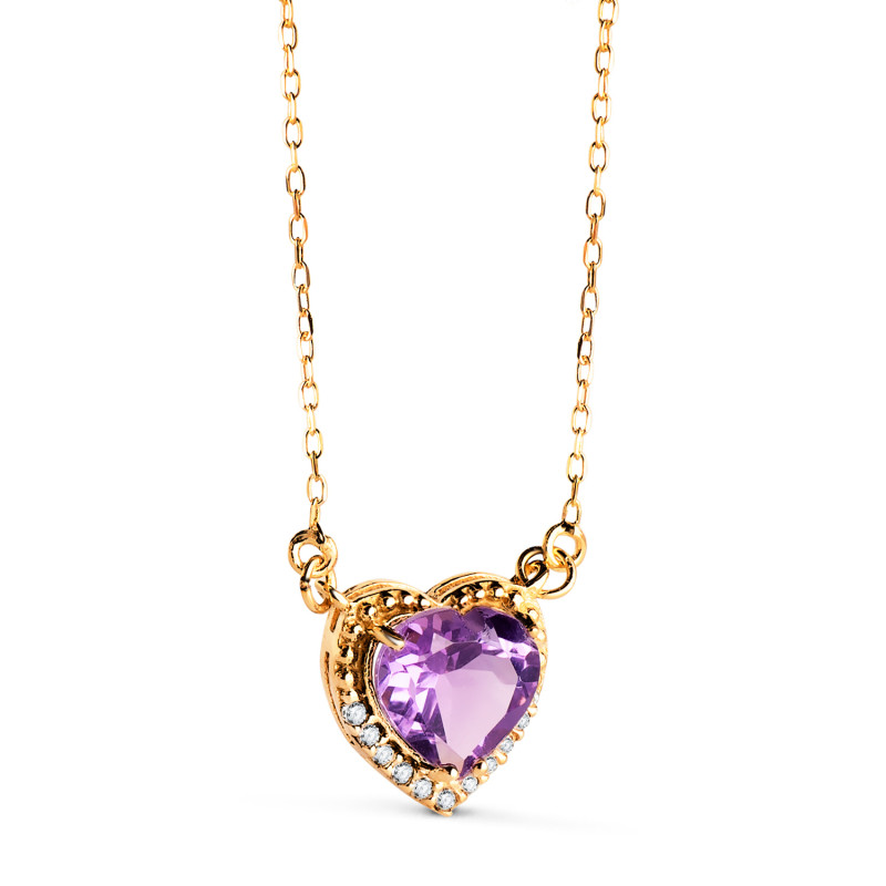 18K GARGANTILLA ORO AMARILLO CORAZON AMATISTA 7MM CIRCONITAS CADENA 40-2CM C. AMOR