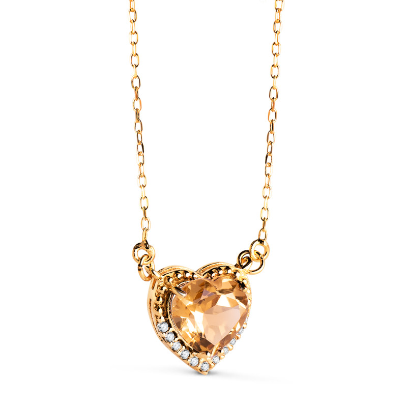 18K GARGANTILLA ORO AMARILLO CORAZON CITRINO 7MM CIRCONITAS CADENA 40-2CM AMOR