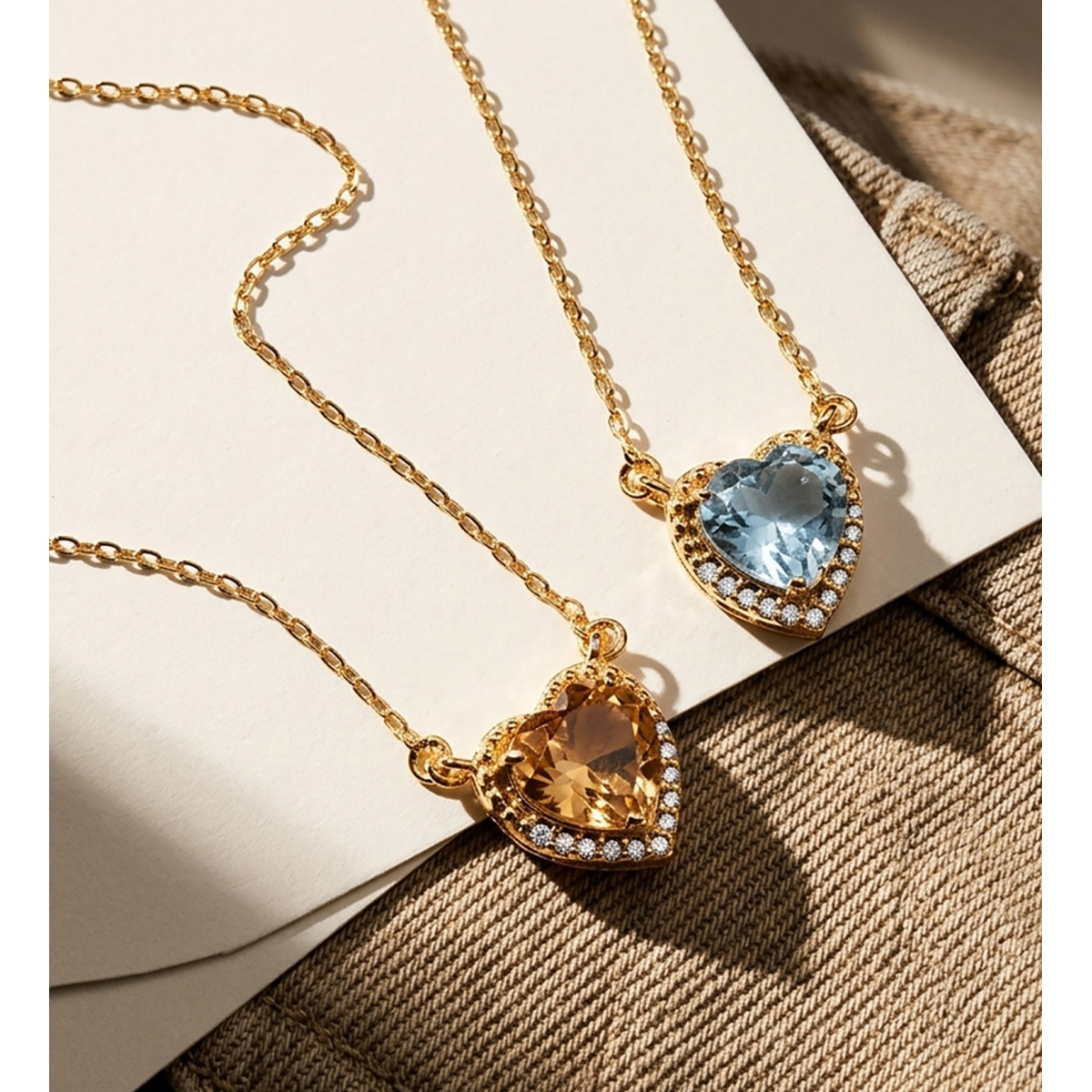 18K GARGANTILLA ORO AMARILLO CORAZON CITRINO 7MM CIRCONITAS CADENA 40-2CM AMOR