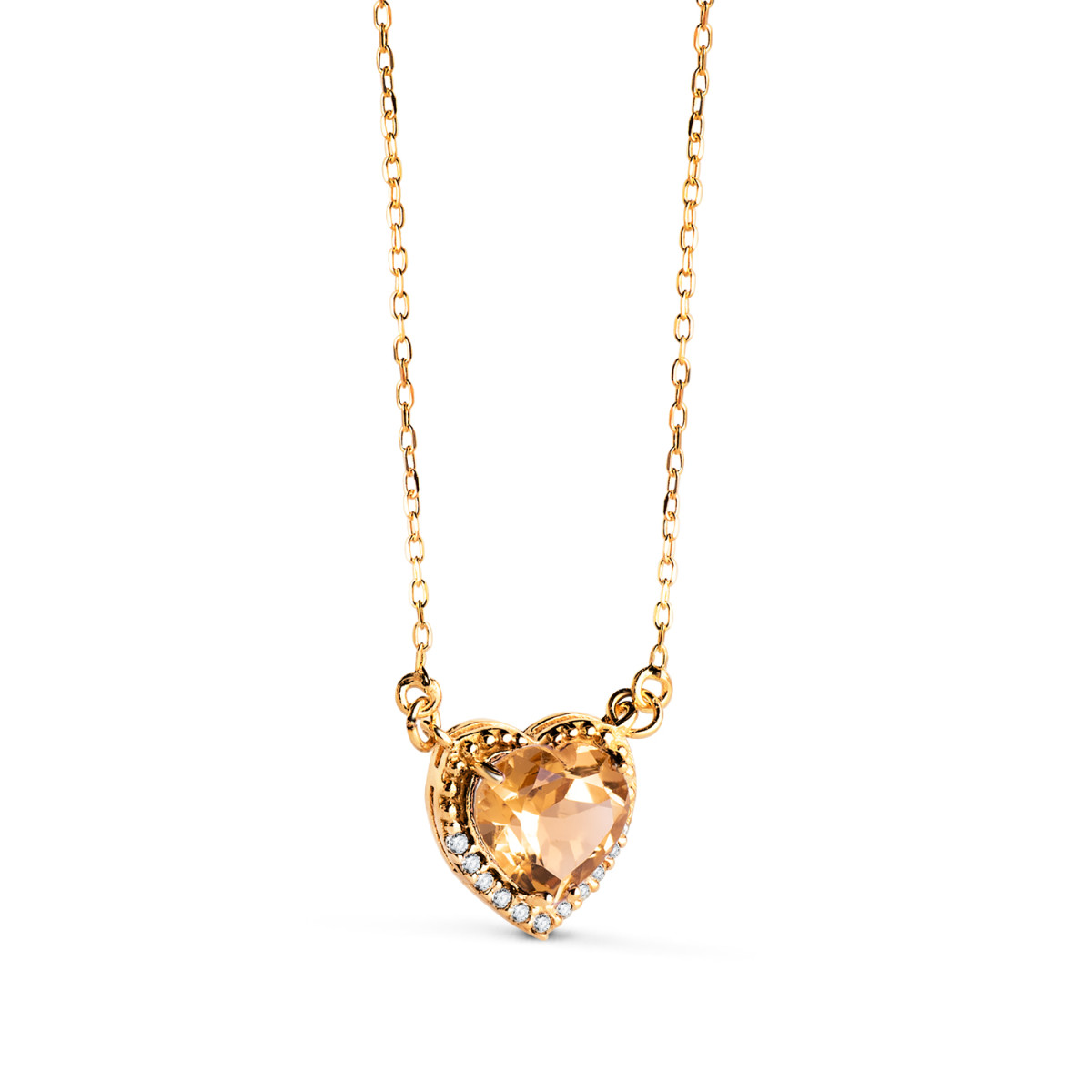 18K GARGANTILLA ORO AMARILLO CORAZON CITRINO 7MM CIRCONITAS CADENA 40-2CM AMOR
