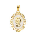 18K MEDALLA ORO AMARILLO VIRGEN NIÑA PERFIL ESMALTE BLANCO Y CERCO CALADO BRILLO 23X16 MM 18K MEDALLA ORO AMARILLO VIRGEN NIÑA PERFIL ESMALTE BLANCO Y CERCO CALADO BRILLO 23X16 MM