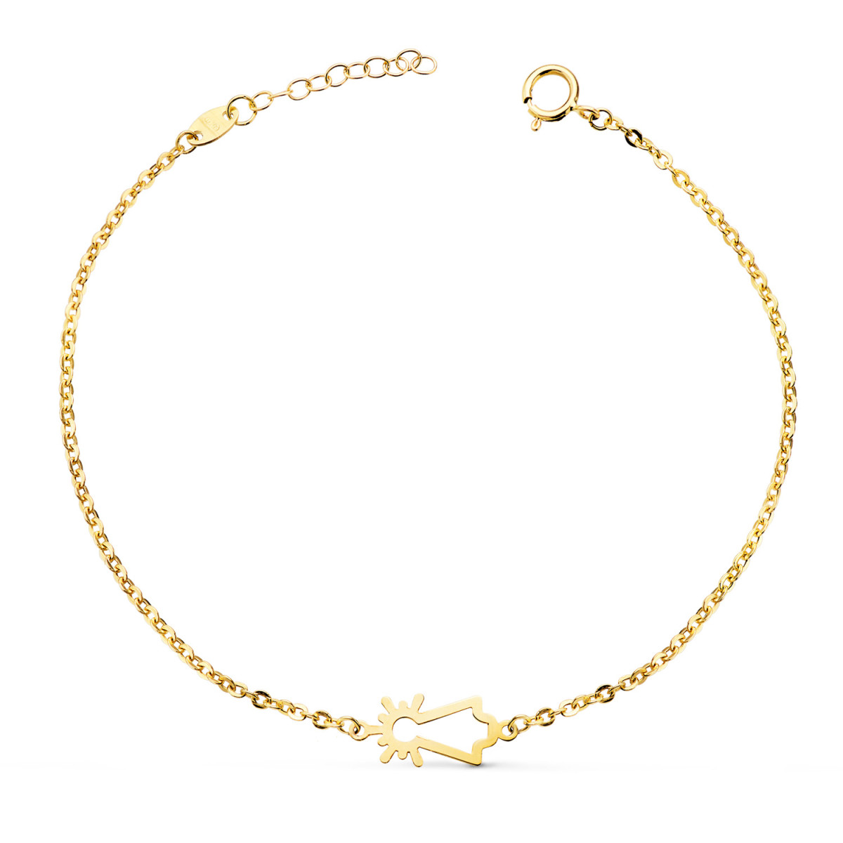 18K PULSERA ORO AMARILLO SILUETA VIRGEN PILAR 15X6 MM. LARGO: 17-3 CM