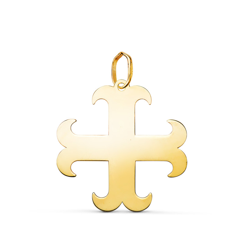 18K COLGANTE ORO AMARILLO CRUZ ANCLADA EN BRILLO. MEDIDA: 21 X 20 MM