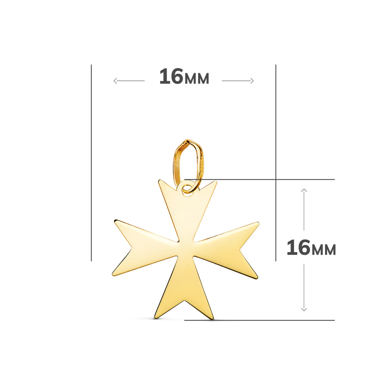 18K COLGANTE ORO AMARILLO CRUZ DE MALTA EN BRILLO. MEDIDA: 16 X 16 MM