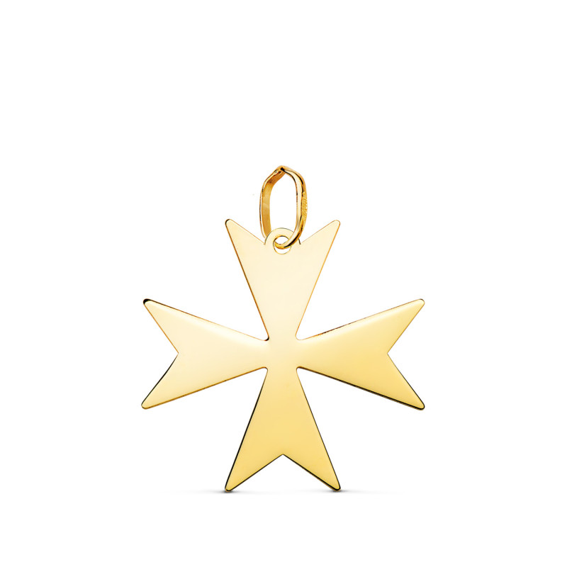 18K COLGANTE ORO AMARILLO CRUZ DE MALTA EN BRILLO. MEDIDA: 20 X 20 MM