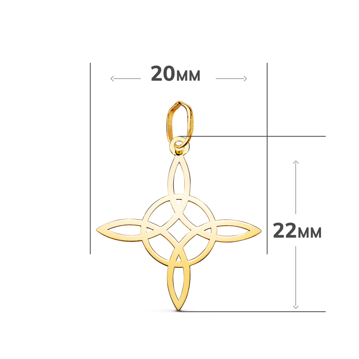 18K COLGANTE ORO AMARILLO AMULETO NUDO DE BRUJA EN BRILLO: MEDIDA: 22 X 20 MM