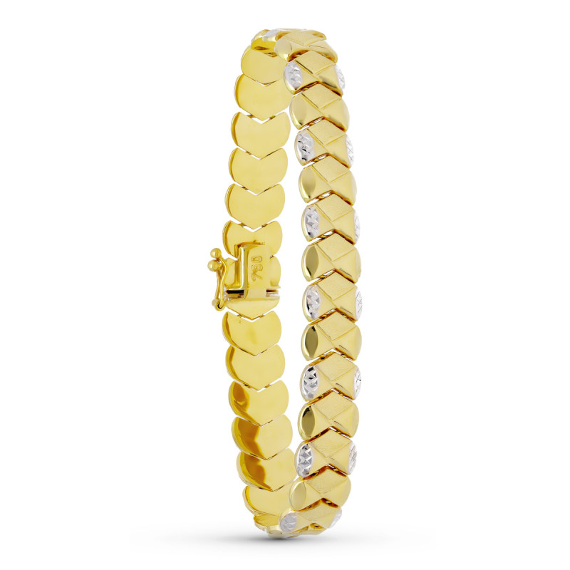 18K PULSERA ORO BICOLOR ESTAMPACION 20.5CM