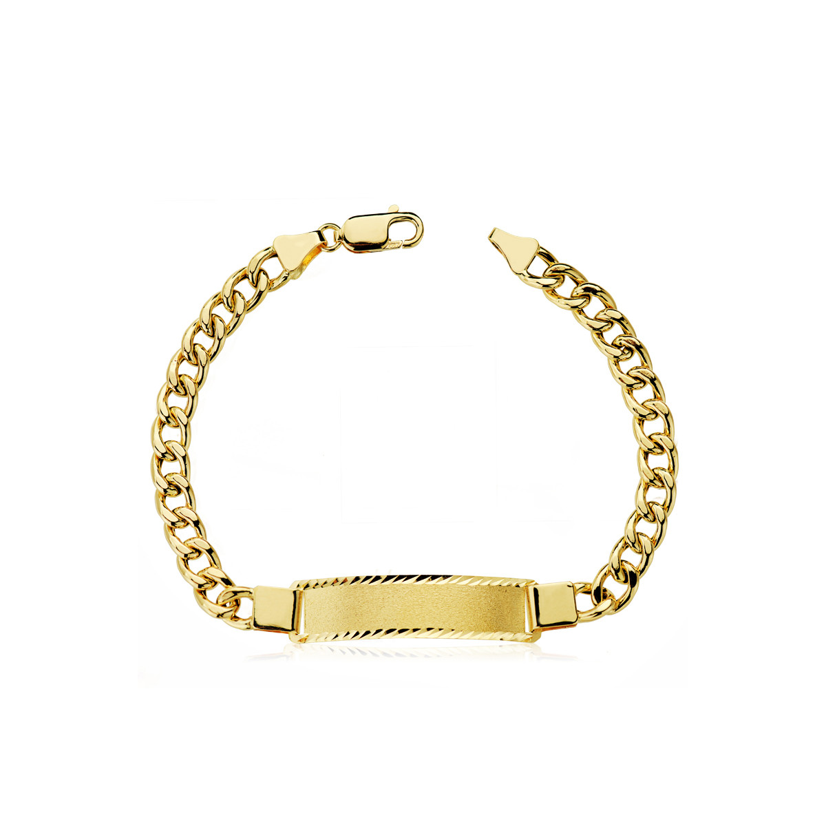 18K ESCLAVA ORO AMARILLO BARBADA HUECA 21.5 CM ANCHO ESLABON 6 MM