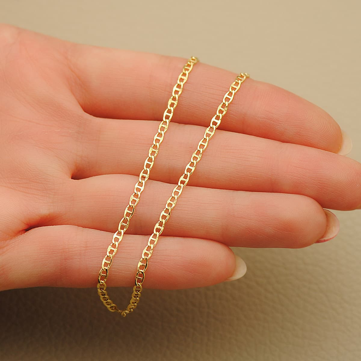 18K CADENA ORO AMARILLO ANCLA HUECA TALLADA LARGO 50CM ANCHO 2 MM