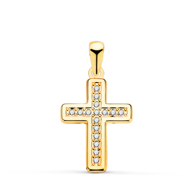 18K CRUZ ORO AMARILLO CON CIRCONITA 19 X 13 MM
