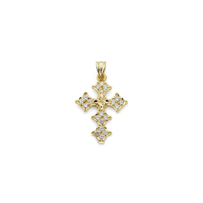 18K CRUZ ORO AMARILLO CANJAYAR CIRCONITA 31X22 MM