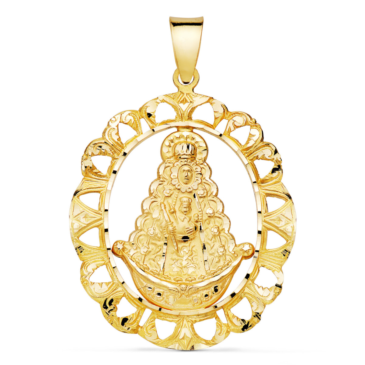 18K MEDALLA ORO AMARILLO VIRGEN ROCIO CERCO 39 X 37 MM