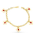 18K PULSERA ORO AMARILLO ESLABON ROLO ROMBOS Y CORAL