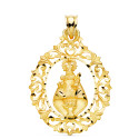 18K MEDALLA ORO AMARILLO VIRGEN DE COVADONGA TALLADA 39X30 MM