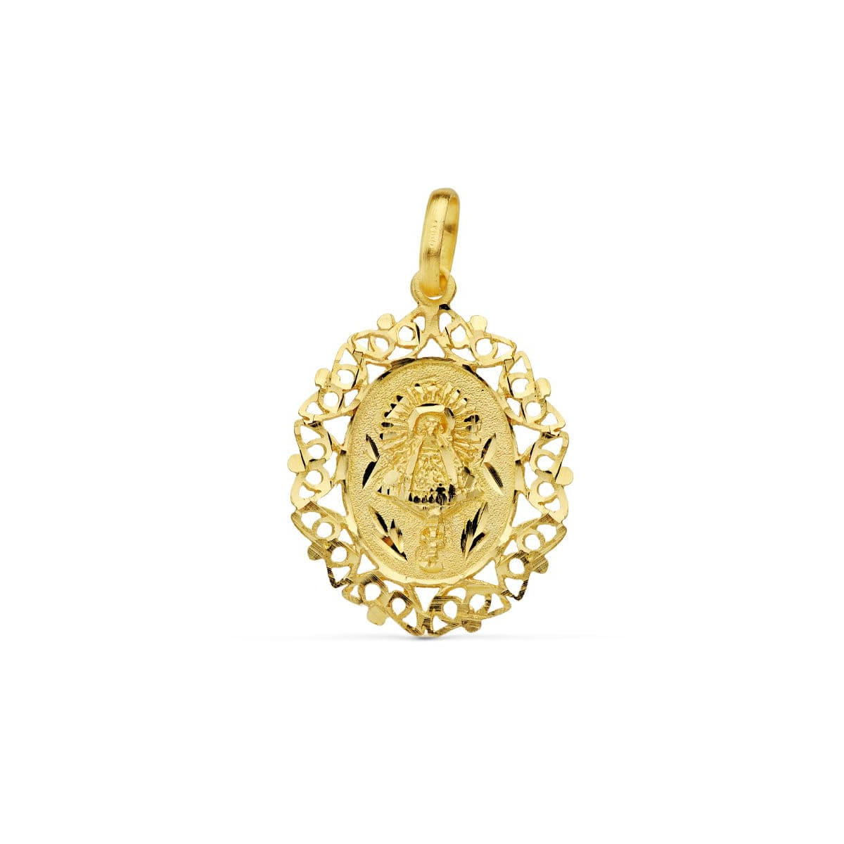 18K MEDALLA ORO AMARILLO VIRGEN DEL PILAR CERCO 29X21 MM