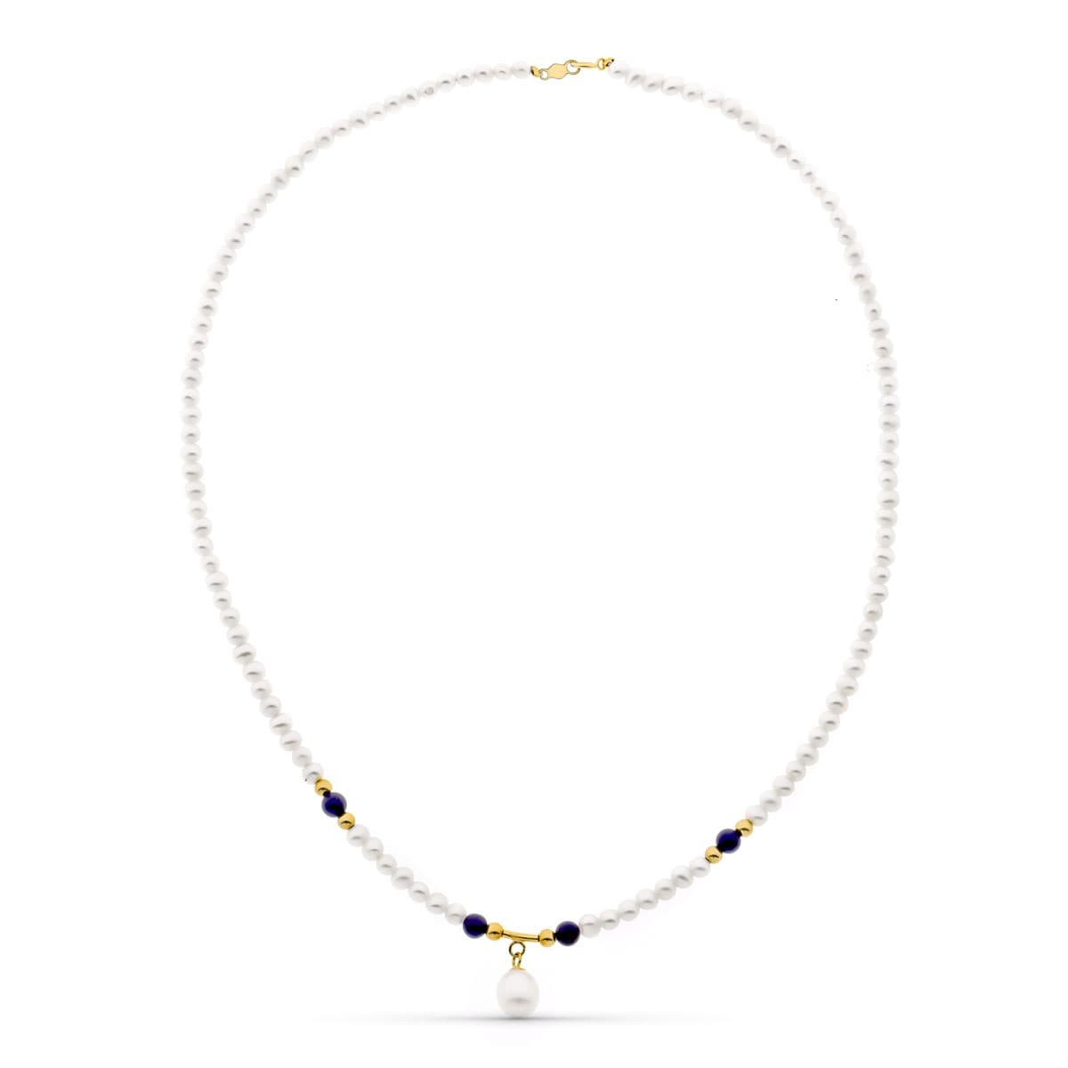 18K GARGANTILLA ORO AMARILLO PERLA CONCHA NATURAL Y LAPIZLAZULI