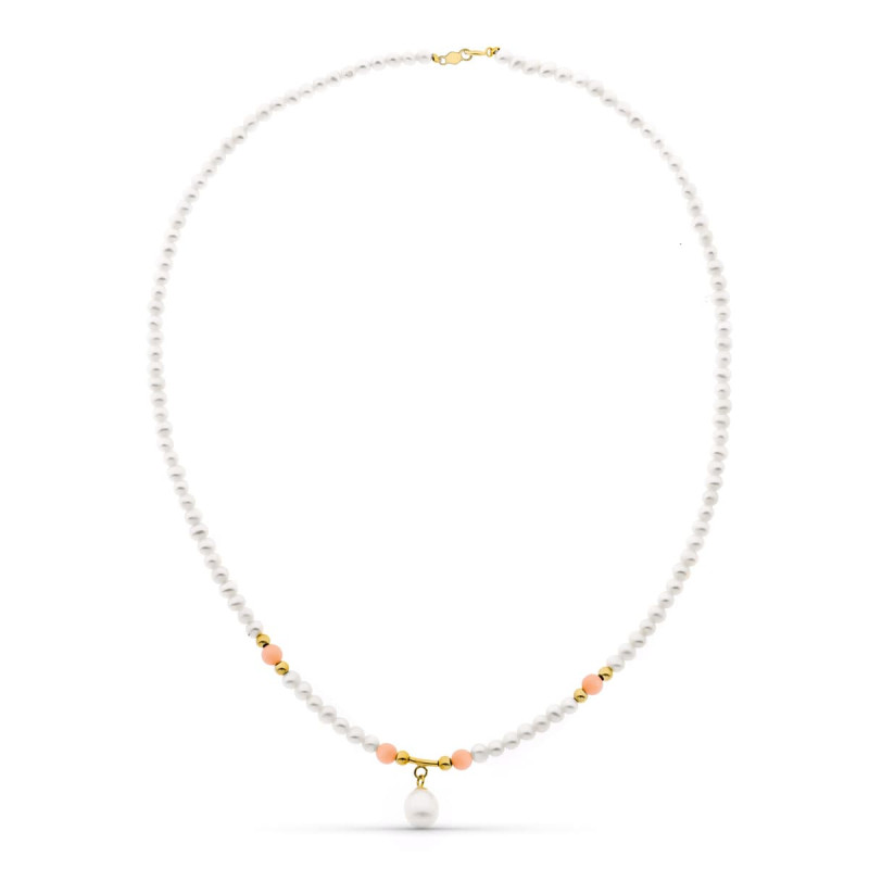 18K GARGANTILLA ORO AMARILLO PERLA CONCHA NATURAL Y PERLA ROSA