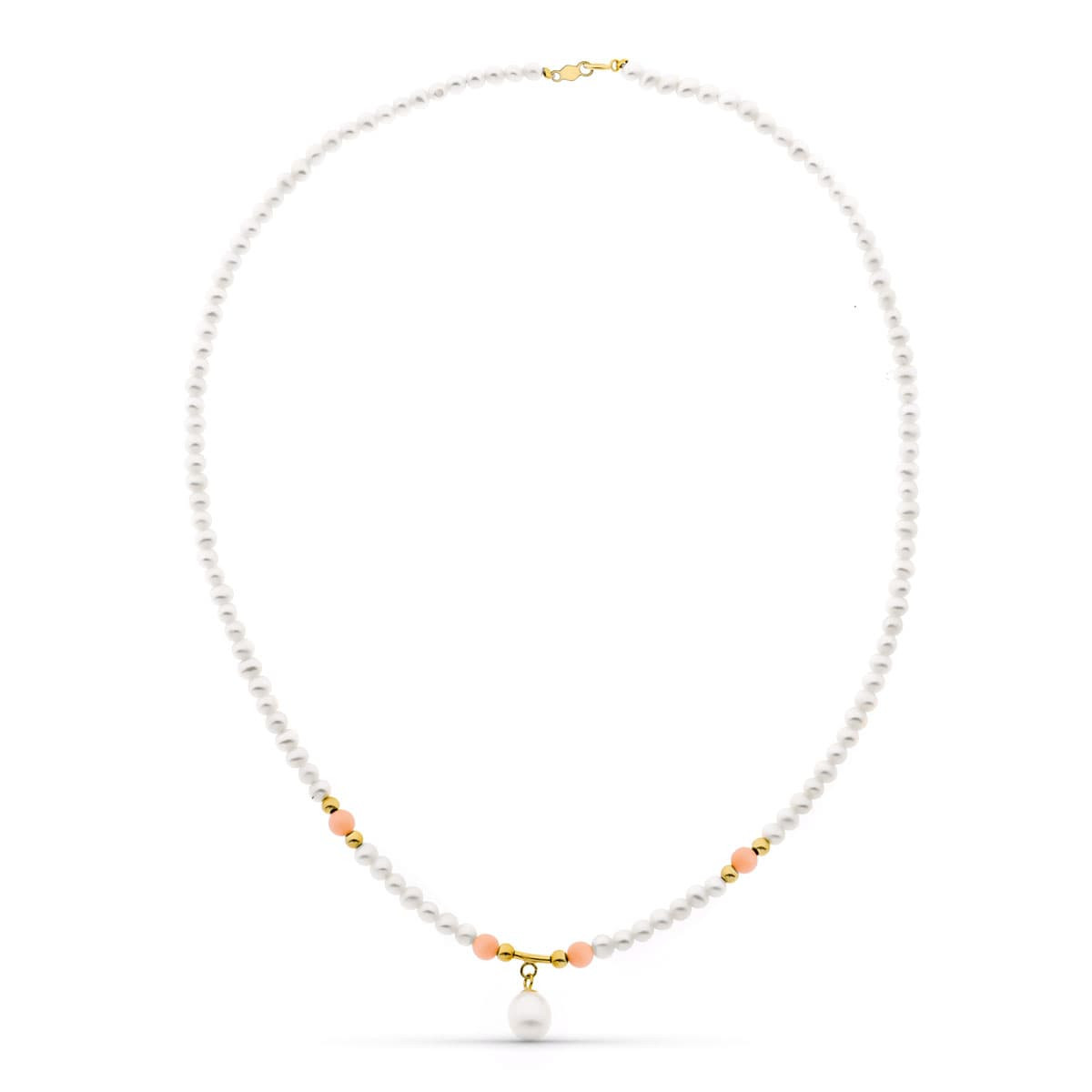 18K GARGANTILLA ORO AMARILLO PERLA CONCHA NATURAL Y PERLA ROSA